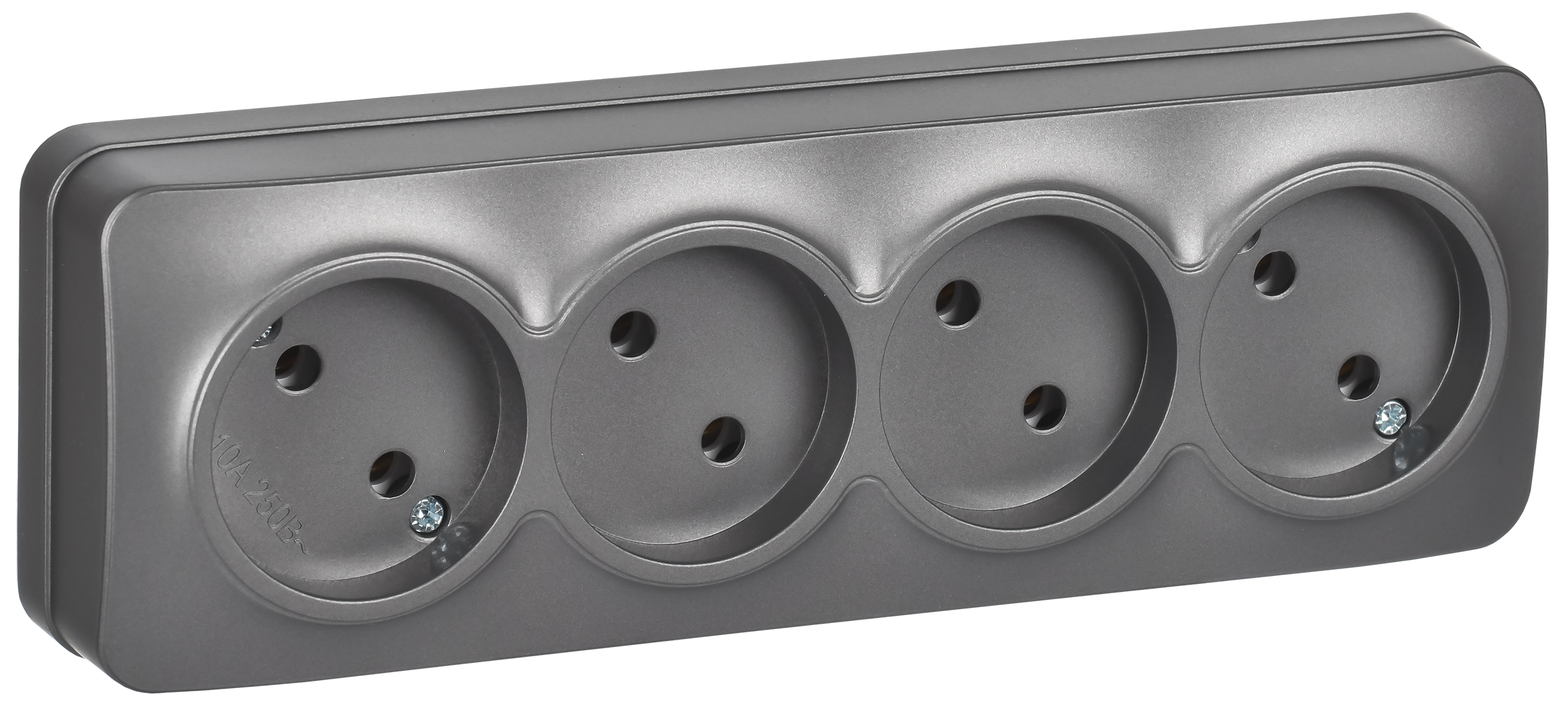 GLORY Розетка 4-местная для открытой установки без заземления без защитных шторок 10А РС24-2-ХСм сталь матовый IEK