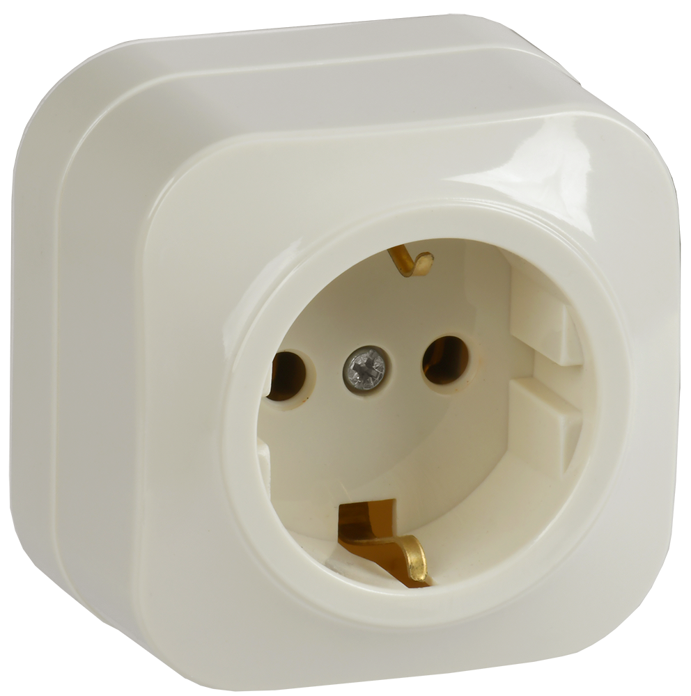 GLORY Розетка 1-местная для открытой установки с заземлением без защитных шторок 16А РС20-3-ХК кремовый IEK