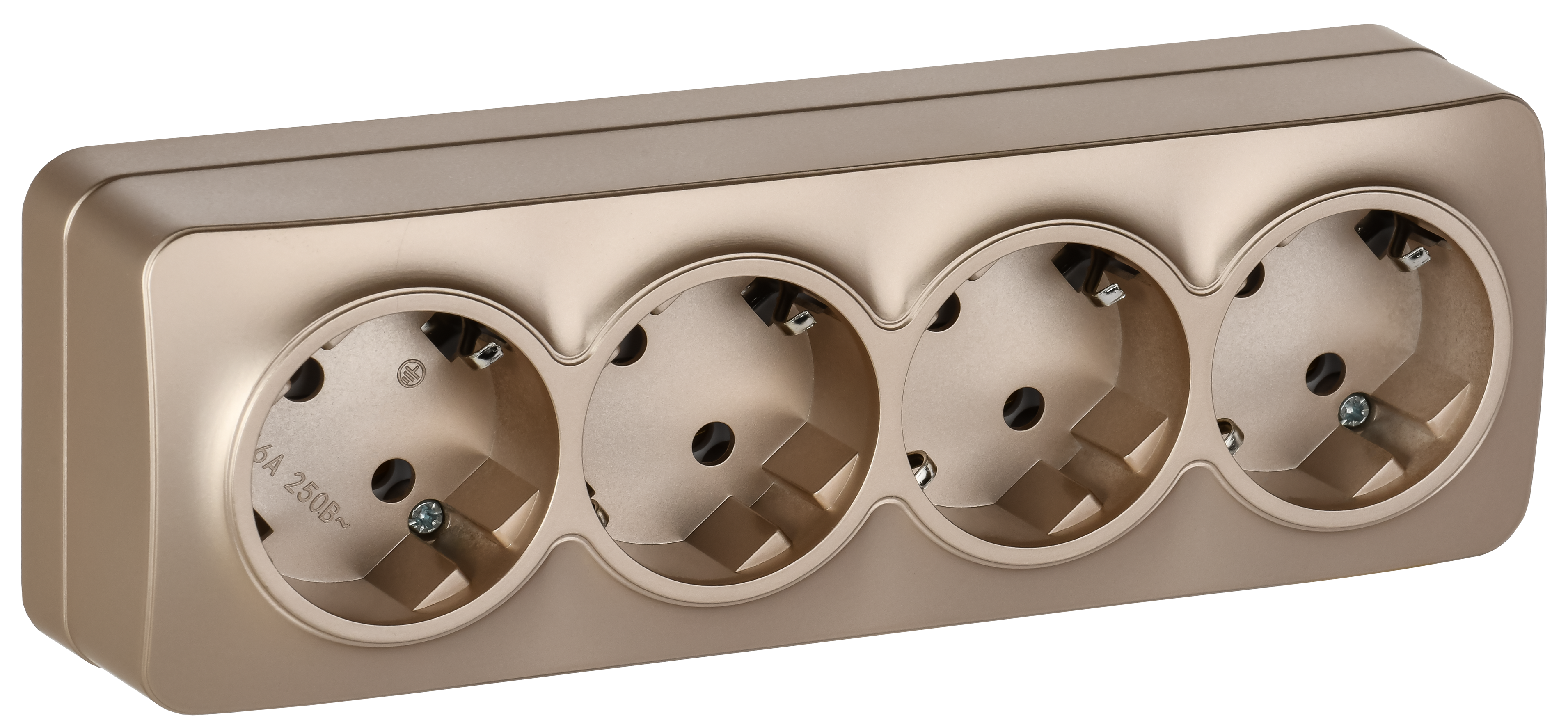 GLORY Розетка 4-местная для открытой установки с заземлением без защитных шторок 16А РС24-3-ХШм шампань матовый IEK