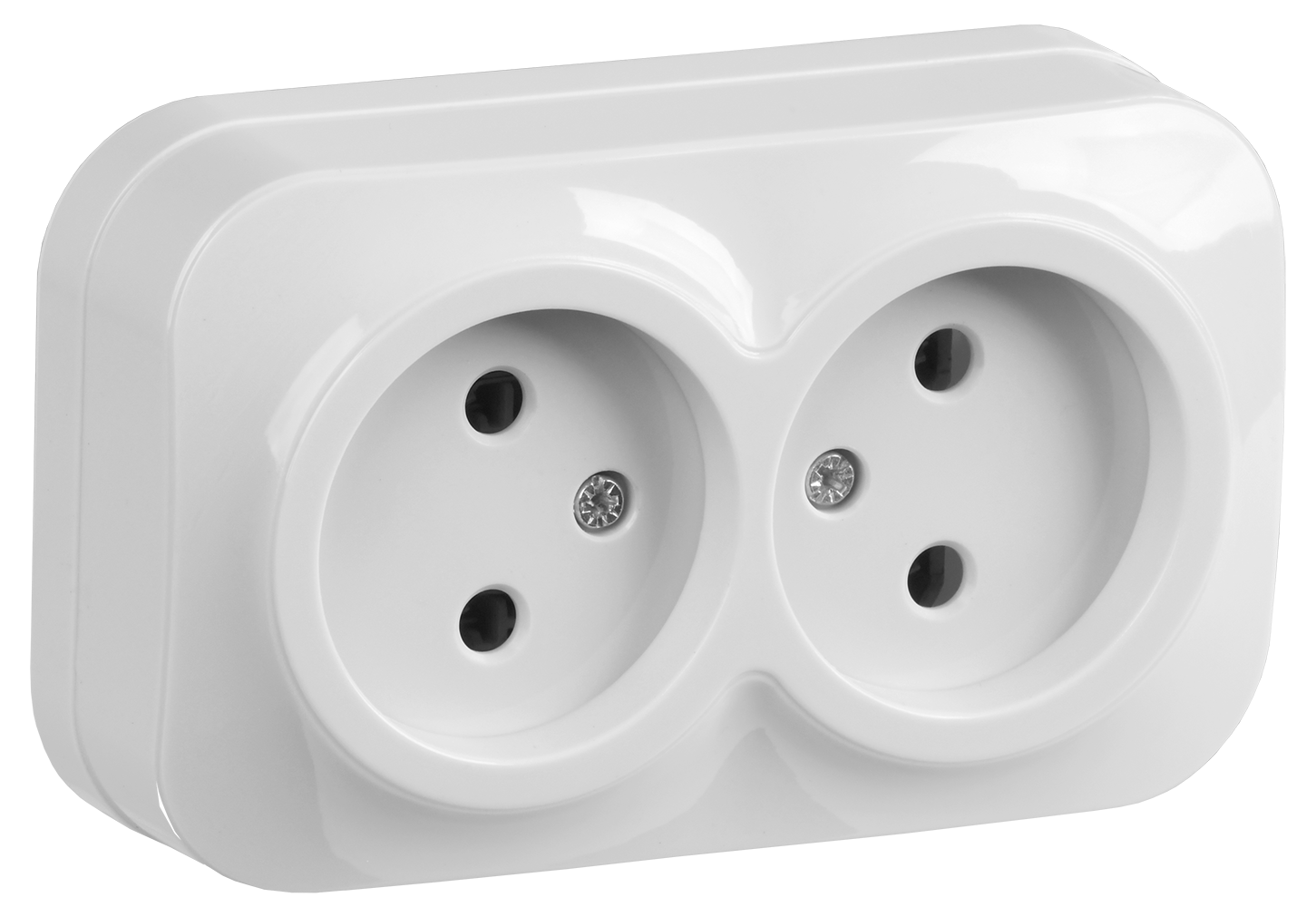 GLORY Розетка 2-местная для открытой установки без заземления без защитных шторок 10А РС22-2-ХБ белый IEK
