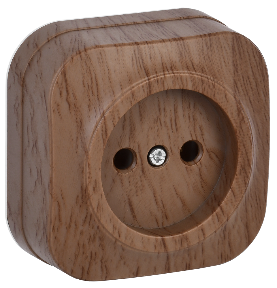 GLORY Розетка 1-местная для открытой установки без заземления без защитных шторок 10А РС20-2-ХД дуб IEK