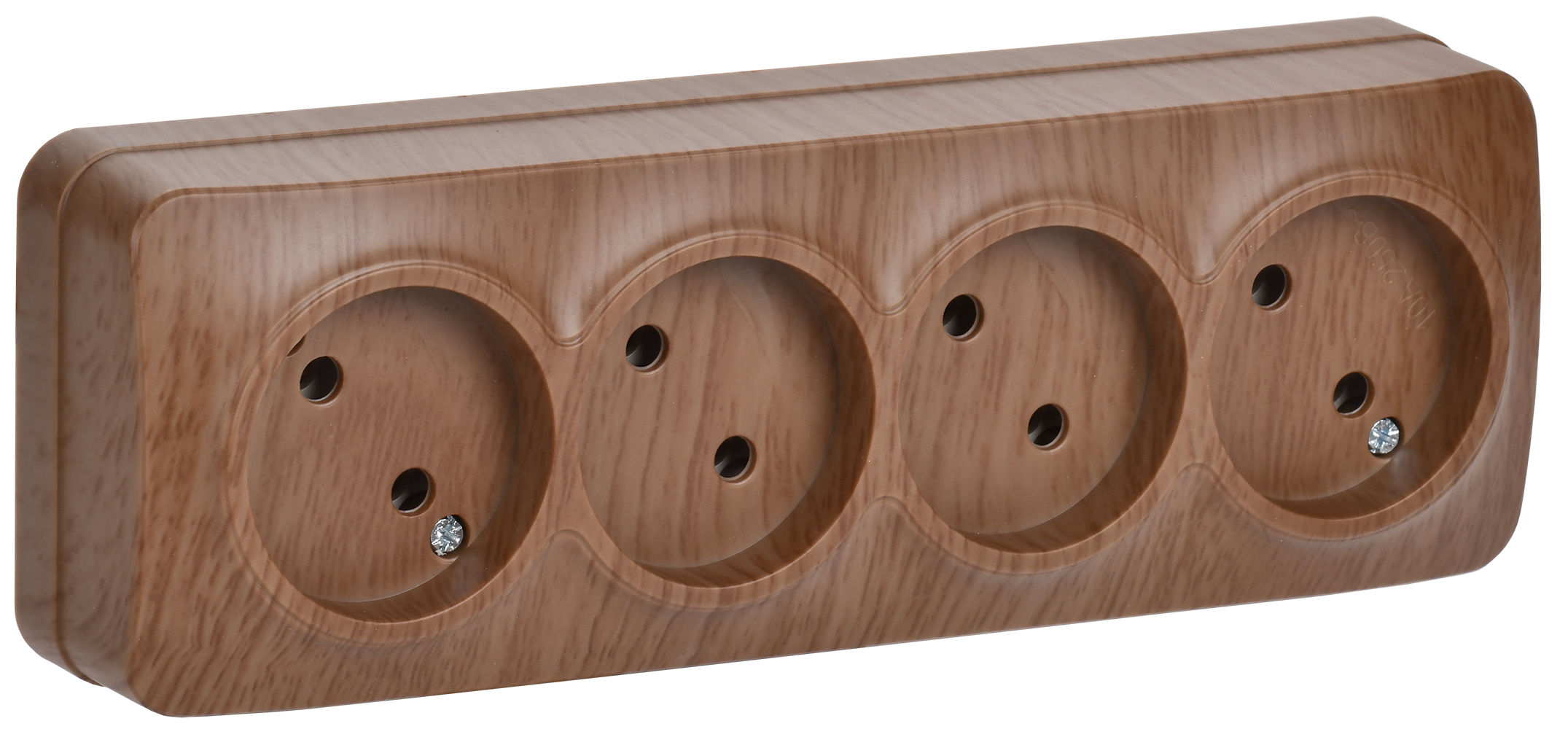 GLORY Розетка 4-местная для открытой установки без заземления без защитных шторок 10А РС24-2-ХД дуб IEK