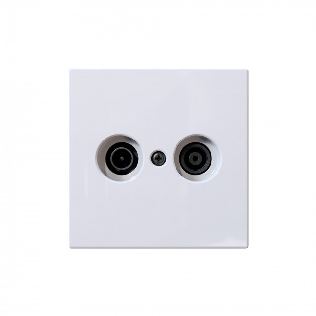 Розетка TV+FM Φ9.5mm проходная с накладкой, цвет белый глянцевый