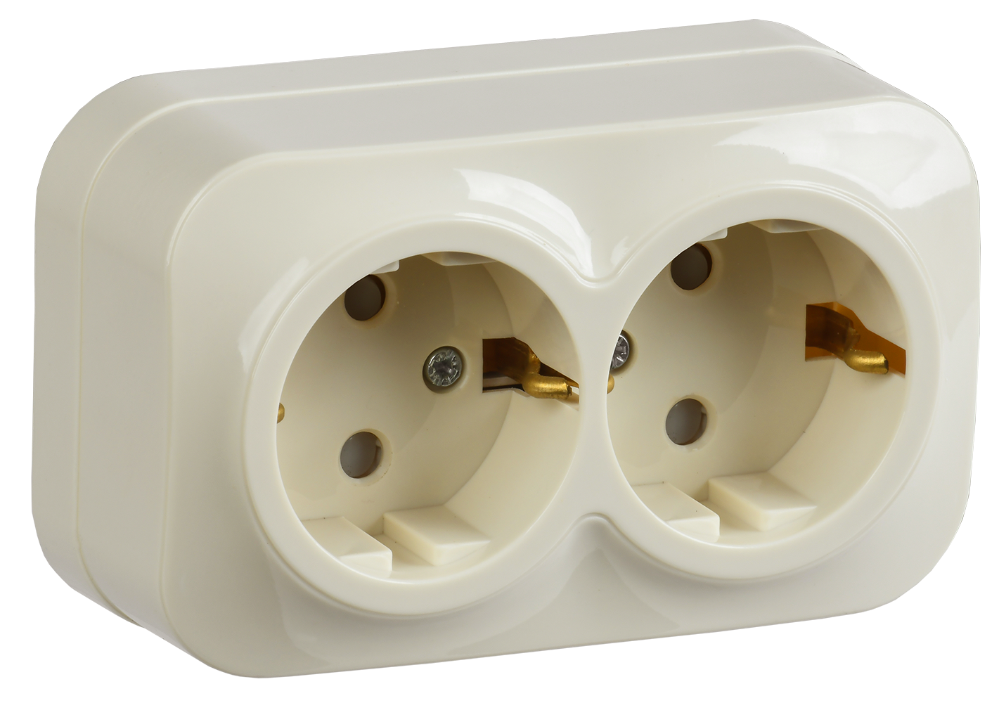 GLORY Розетка 2-местная для открытой установки с заземлением с защитными шторками 16А РСш22-3-ХК кремовый IEK