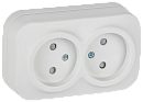 GLORY Розетка 2-местная для открытой установки без заземления с защитными шторками 10А РСш22-2-ХБм белый матовый IEK