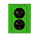 ABB EPJ Levit зелёный / дымчатый чёрный Розетка двойная с заземл, со шторками